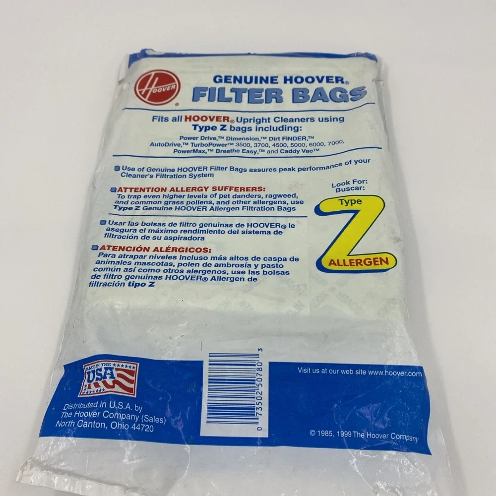 Genuine Hoover Vacuum Cleaner Filter Bags Type Z Package 4010075Z 3-Pack Vtg NIP